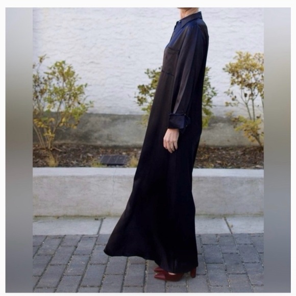 TWP Jenny's Gown 100% Silk Midnight Blue Shirt Gown Maxi Dress Long sleeve Med - Picture 2 of 14